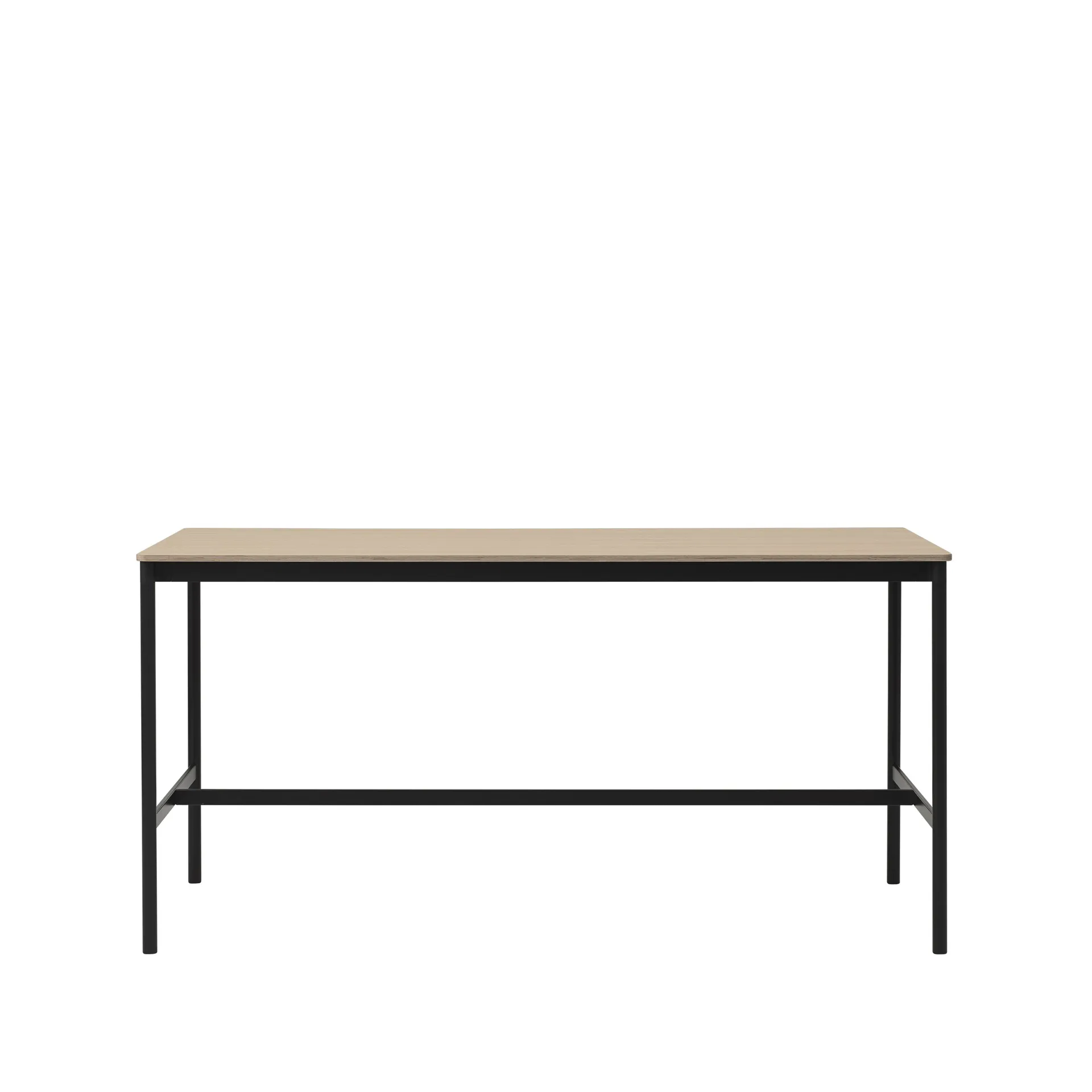 Table de bar Base High, oak, structure noire, bord en contreplaqué, l85 L190 H95 Muuto