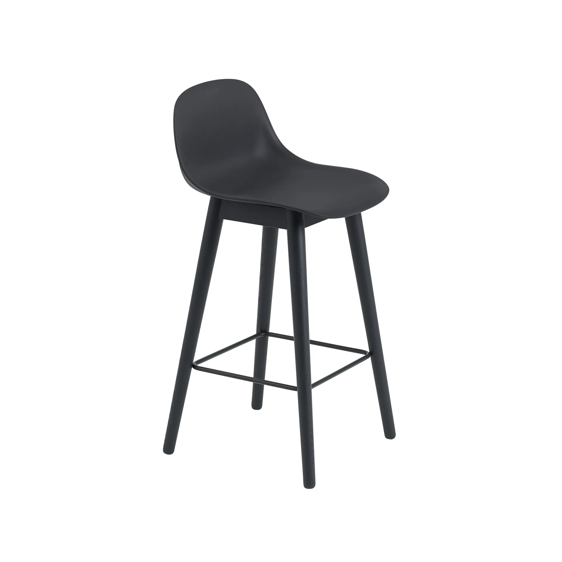 Tabouret de bar Fiber avec dossier 65 cm, Black-pieds noirs Muuto
