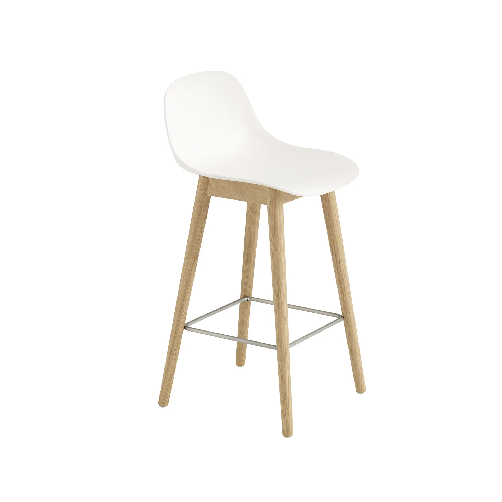 Tabouret de bar Fiber avec dossier 65 cm, Natural white-pieds en chêne Muuto
