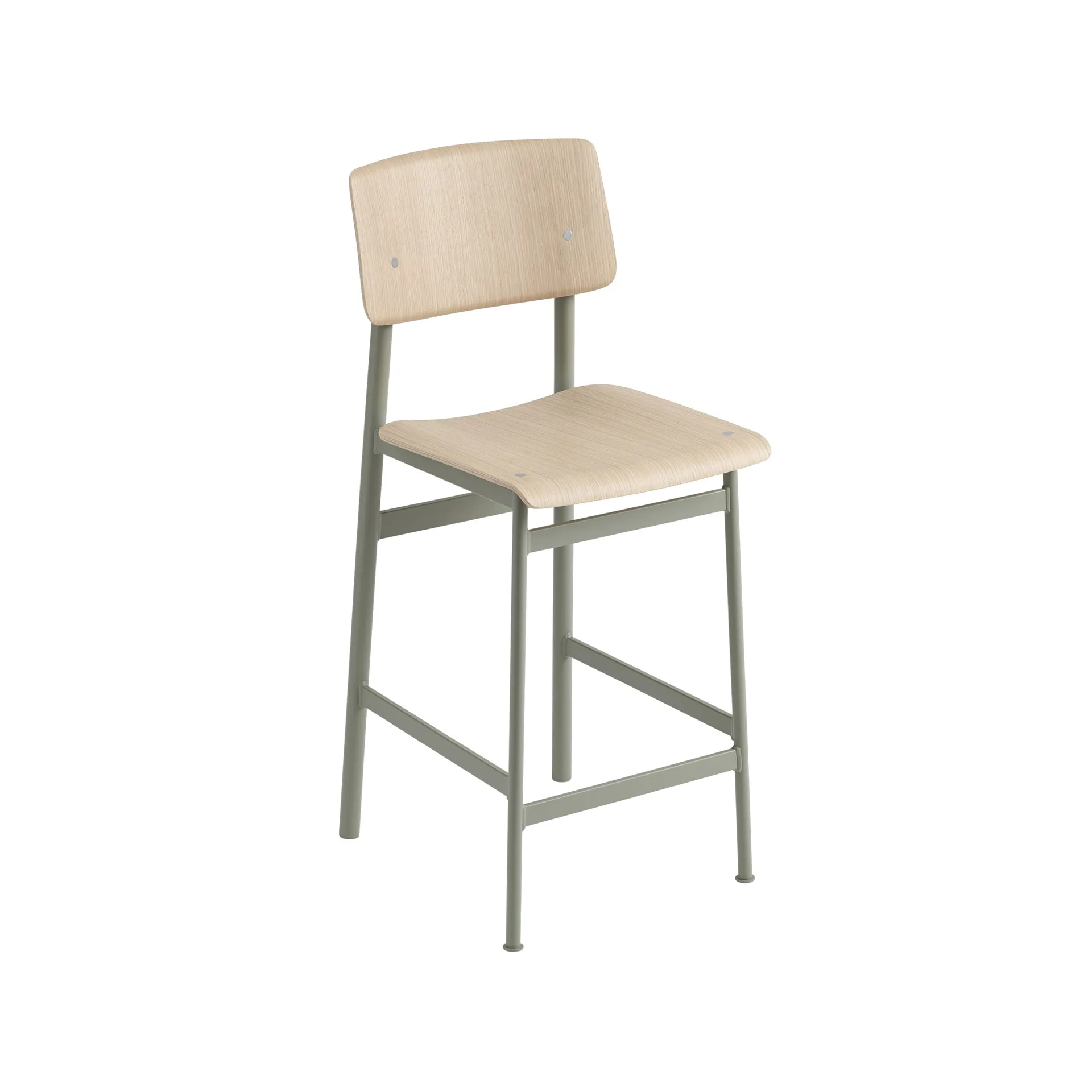 Tabouret de bar Loft, Oak-bas-structure en acier dusty green Muuto