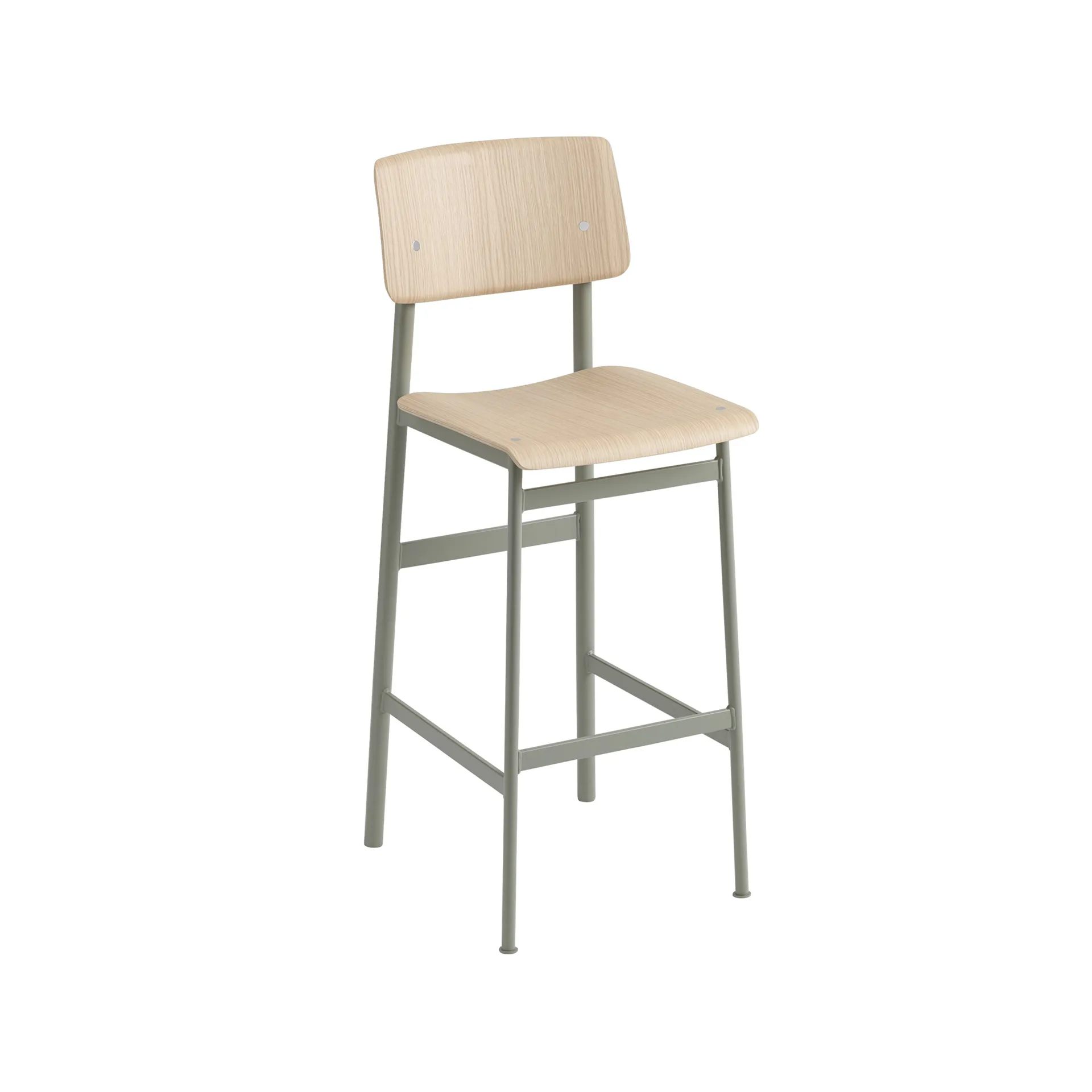 Tabouret de bar Loft, Oak-haut-structure en acier dusty green Muuto
