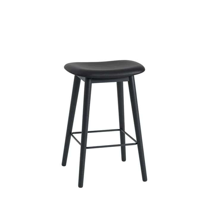 Tabouret Fiber counter 65 cm - cuir black, pieds noirs - Muuto