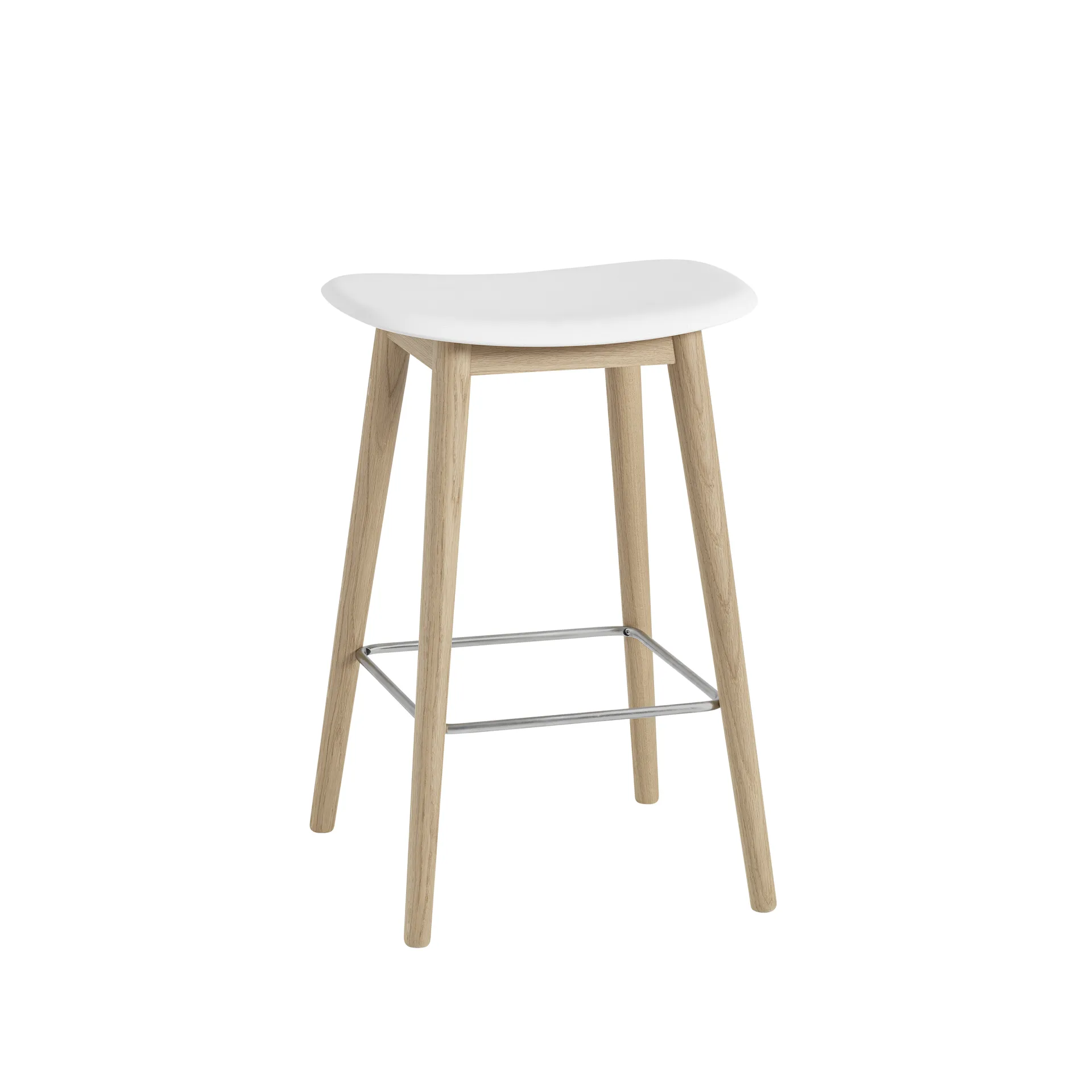 Tabouret Fiber counter 65 cm, white, pieds en chêne Muuto