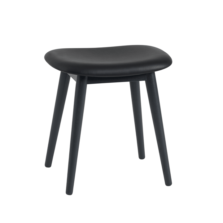 Tabouret Fiber - cuir black, pieds en bois - Muuto