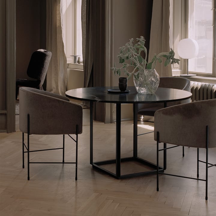 Table à manger ronde Florence - black marquina marble, ø 145 cm, structure noire - New Works