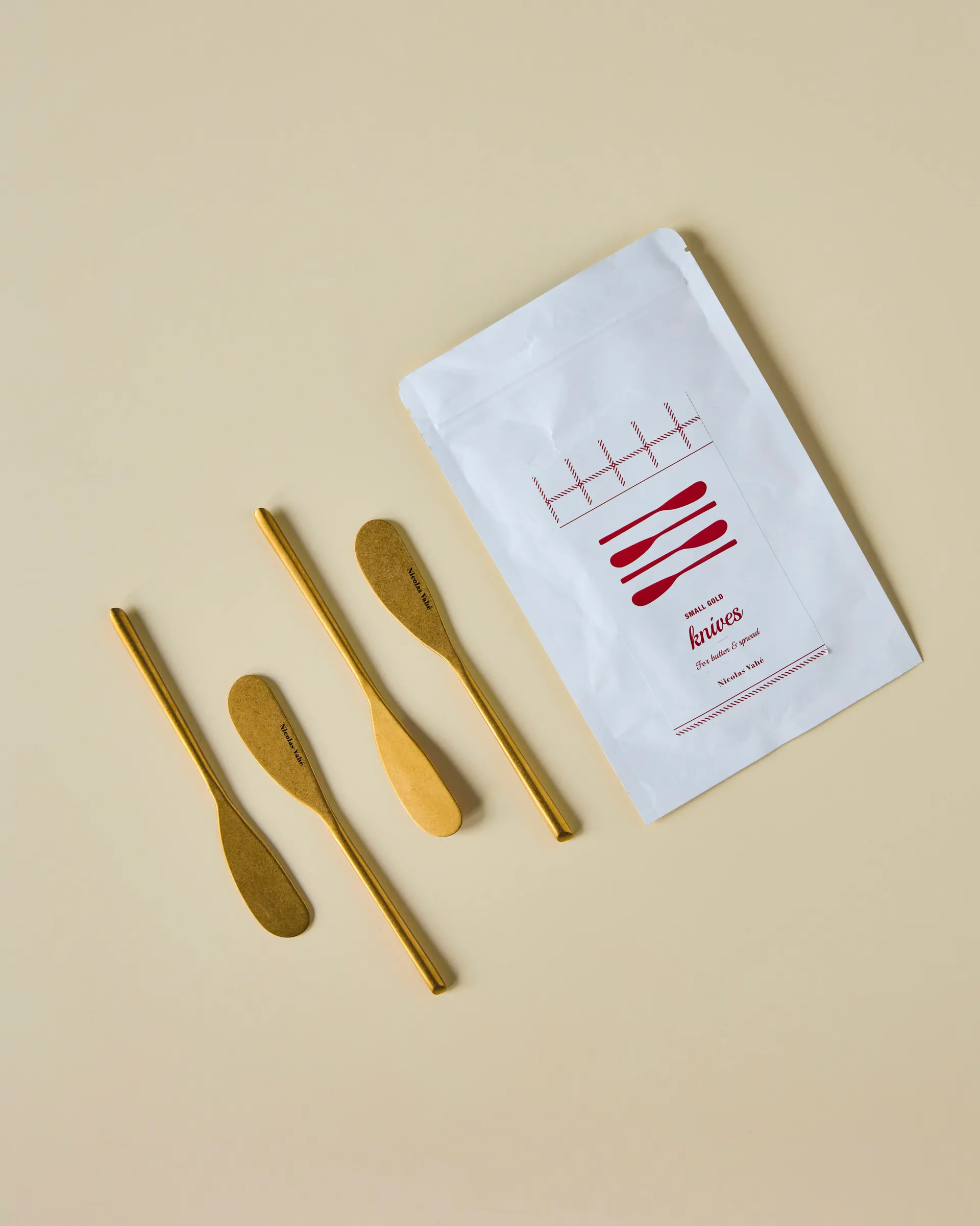 Couteau à beurre Nicolas Vahé, lot de 4, Finition dorée antique Nicolas Vahé