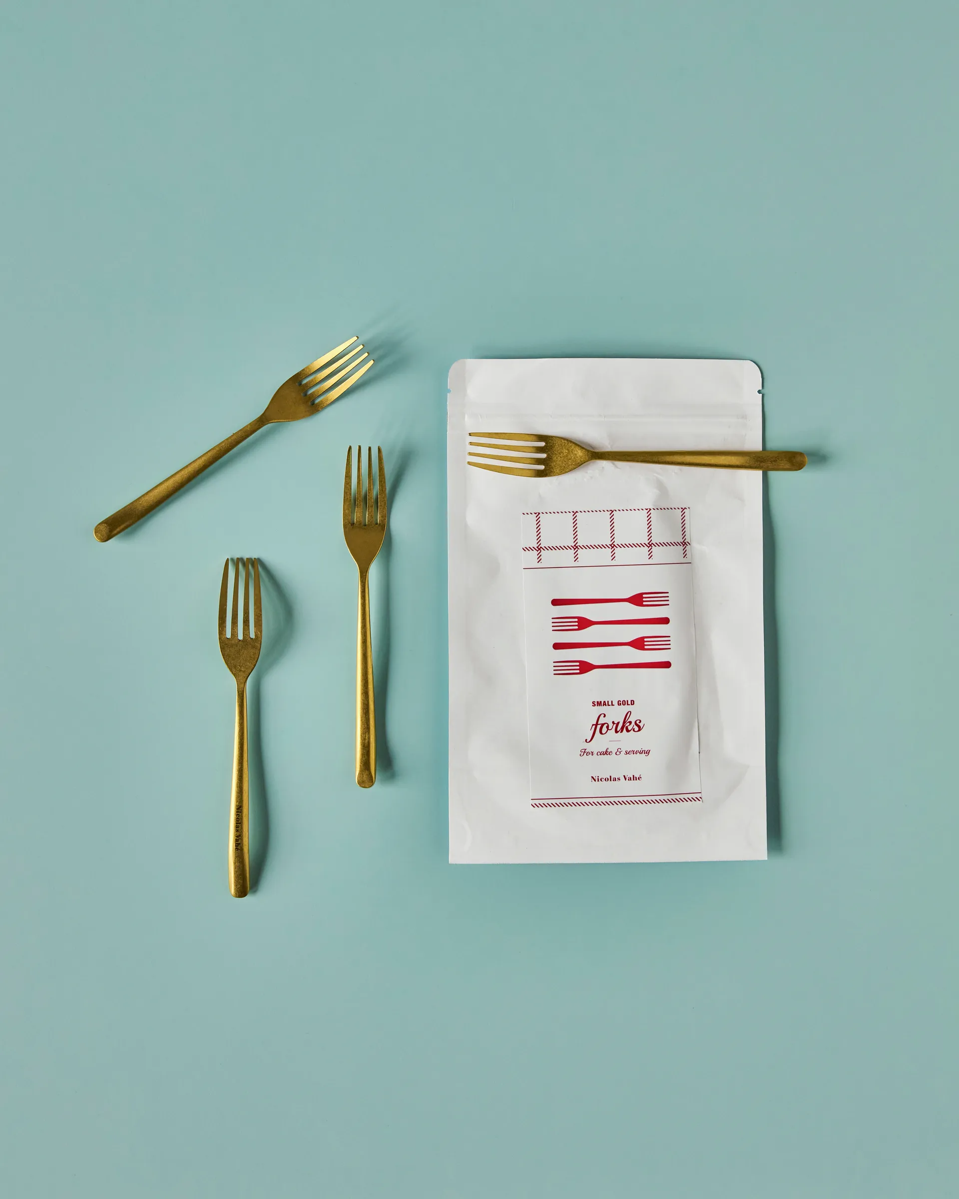 Fourchette à gâteau Nicolas Vahé, lot de 4, Finition dorée antique Nicolas Vahé