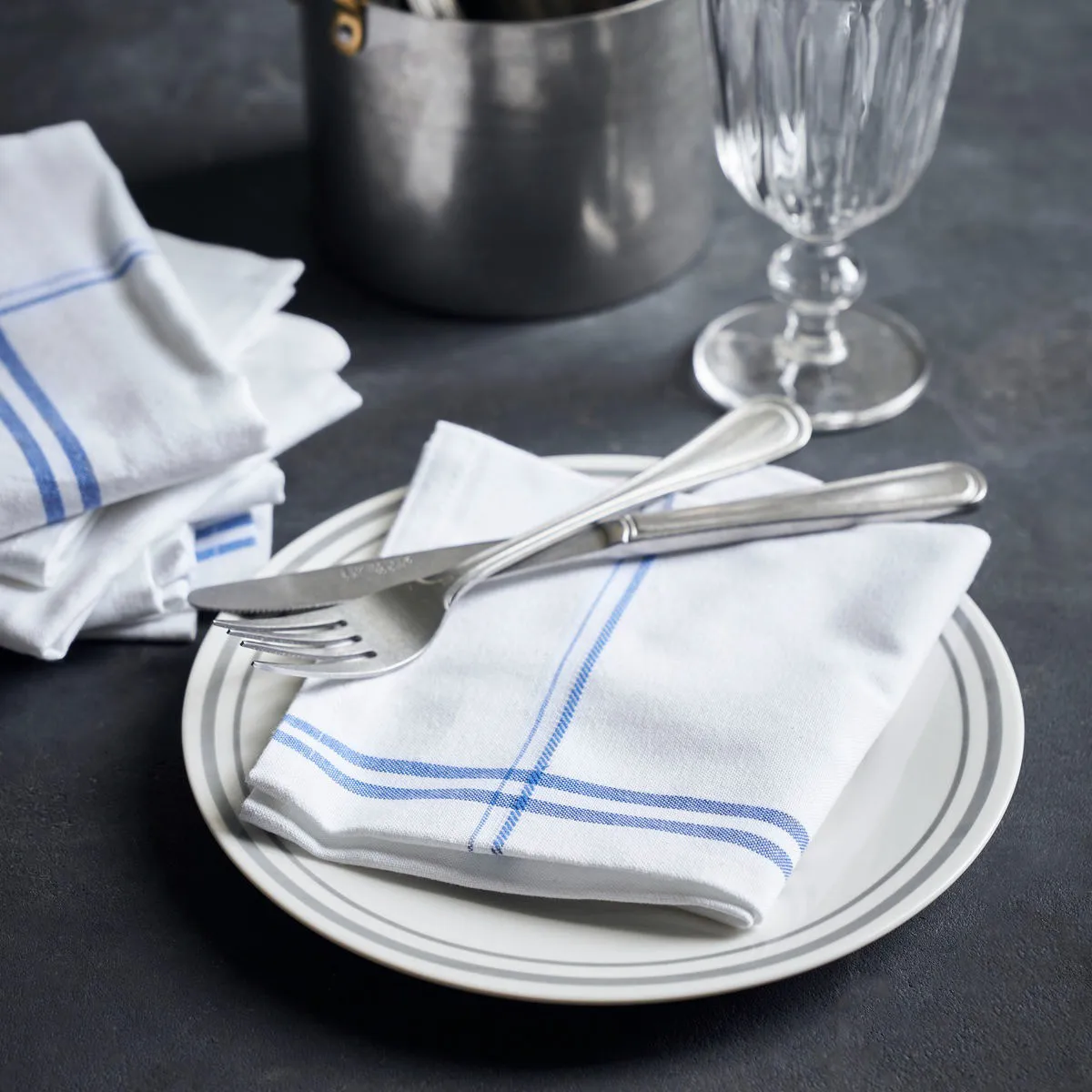 Serviette en tissu Amow 32x52 cm, lot de 4, Blanc-bleu Nicolas Vahé