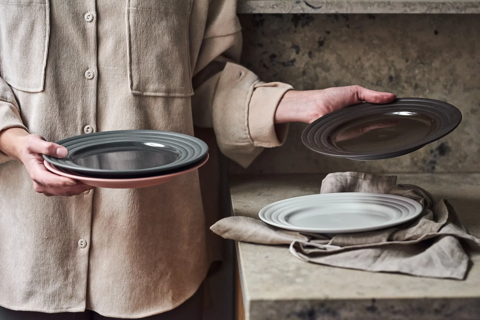 Assiette Lines Ø27 cm Lot de 6, Rose NJRD