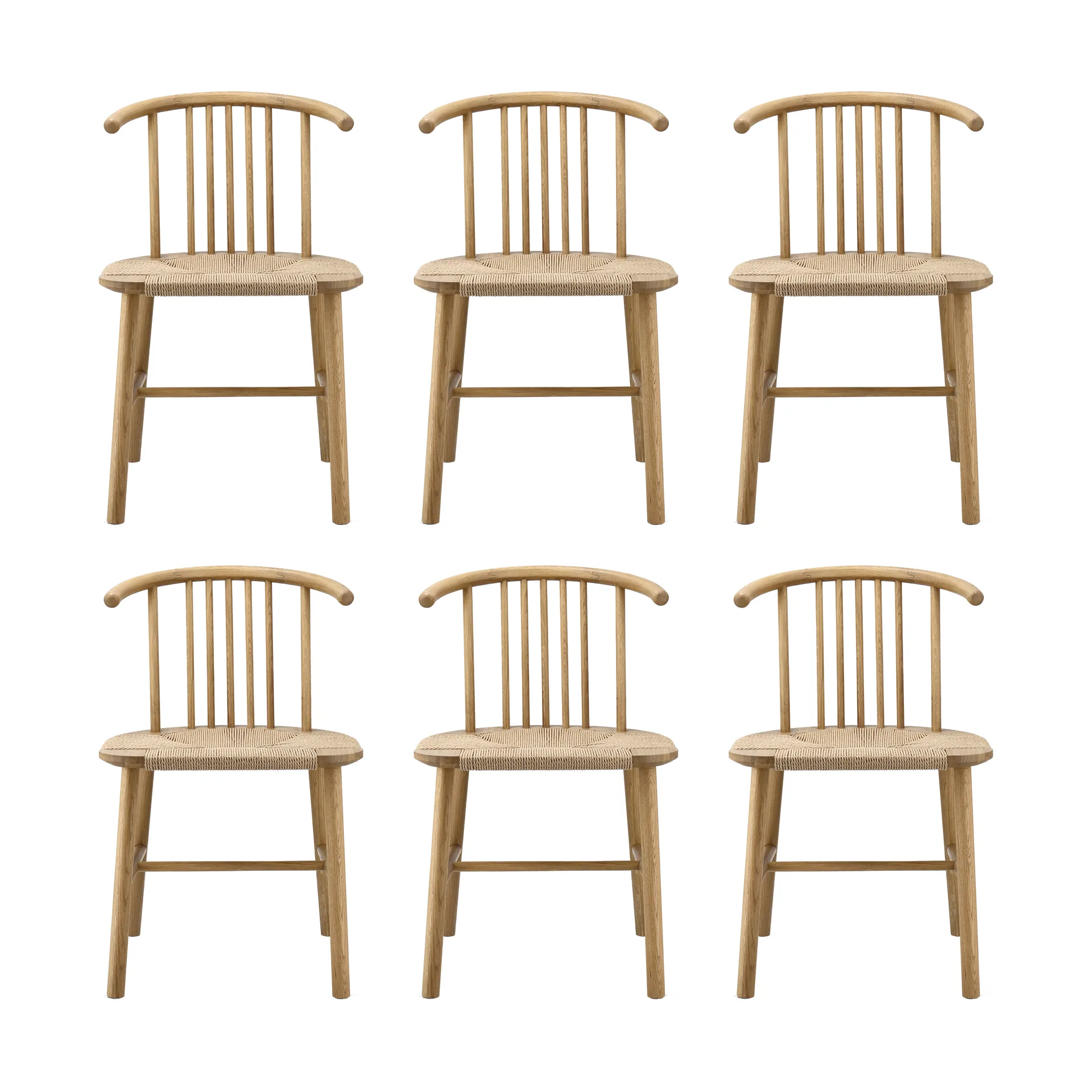 Chaise de salle à manger VIOR assise tressée, Chêne laqué-naturel, lot de 6 NJRD