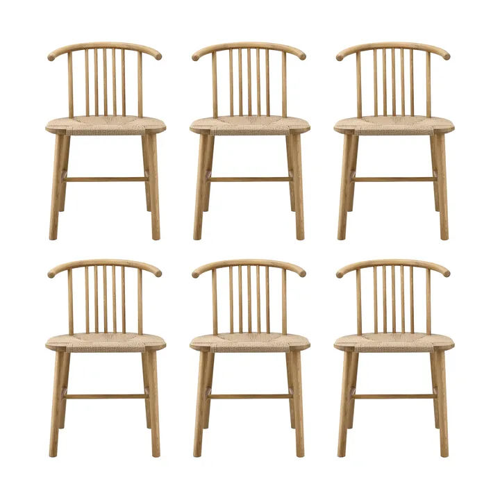 Chaise de salle à manger VIOR assise tressée, Chêne laqué-naturel, lot de 6 - NJRD