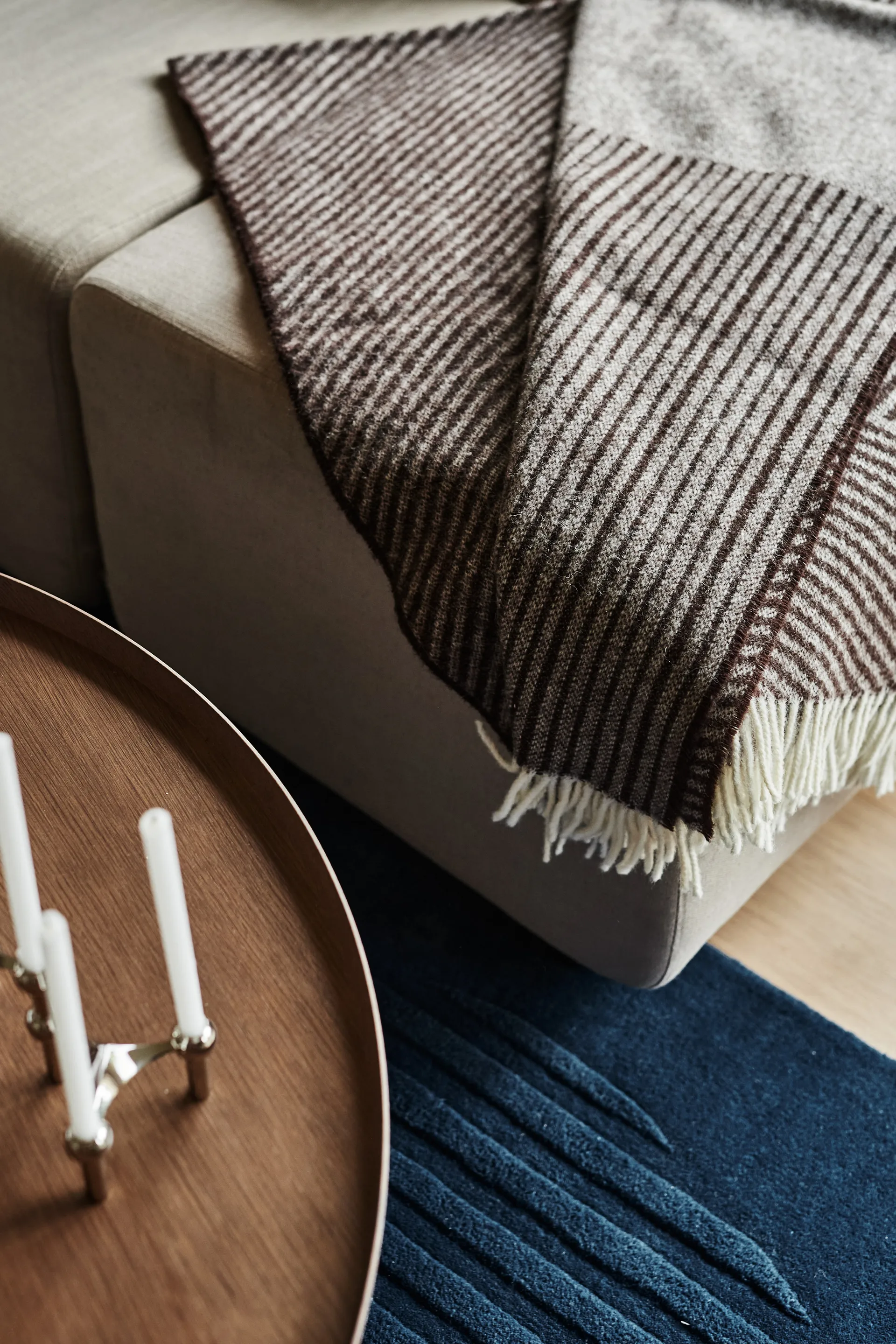 Plaid en laine Stripes 130x185 cm, Marron NJRD