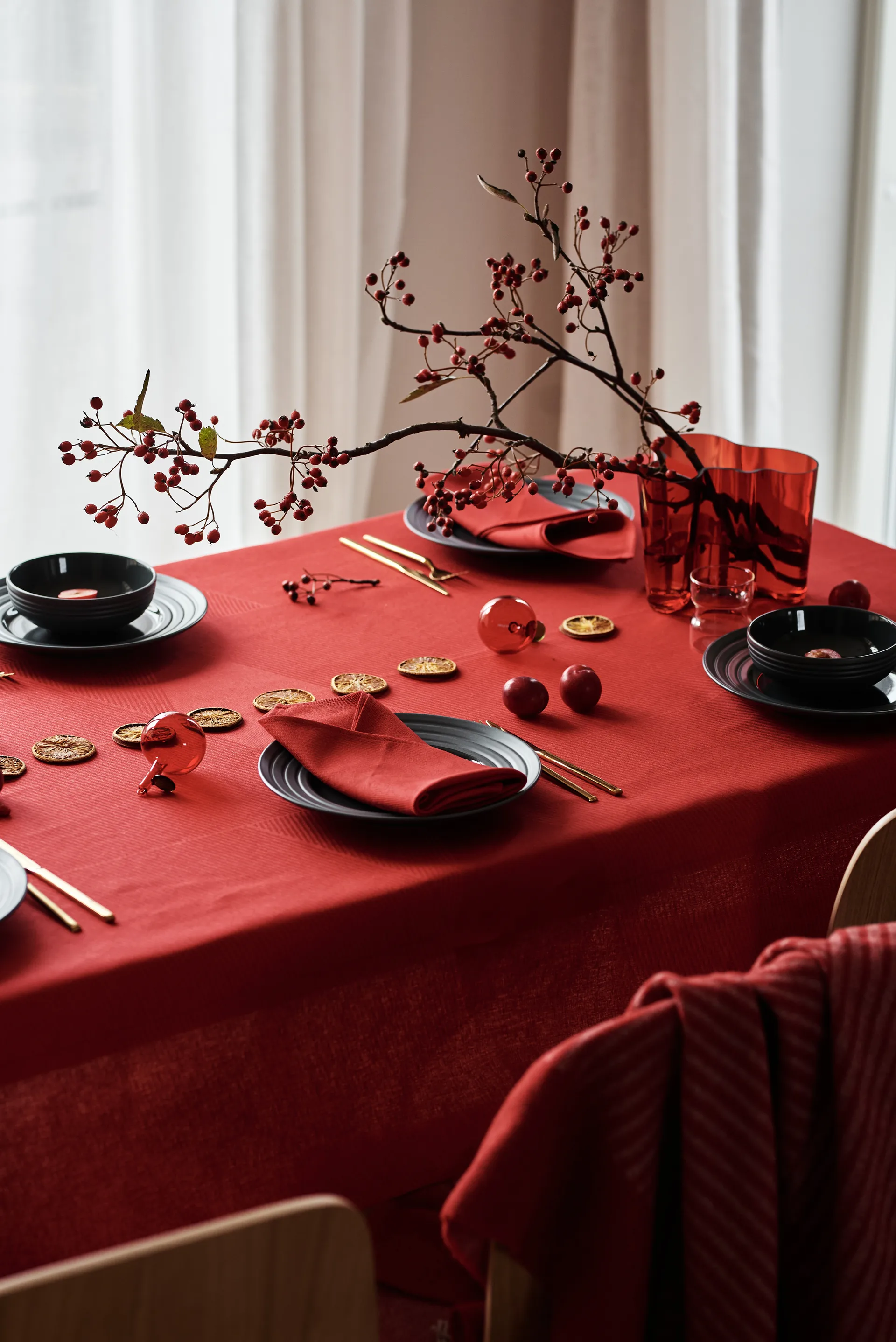 Serviette Metric 47x47 cm Lot de 4, Rouge NJRD