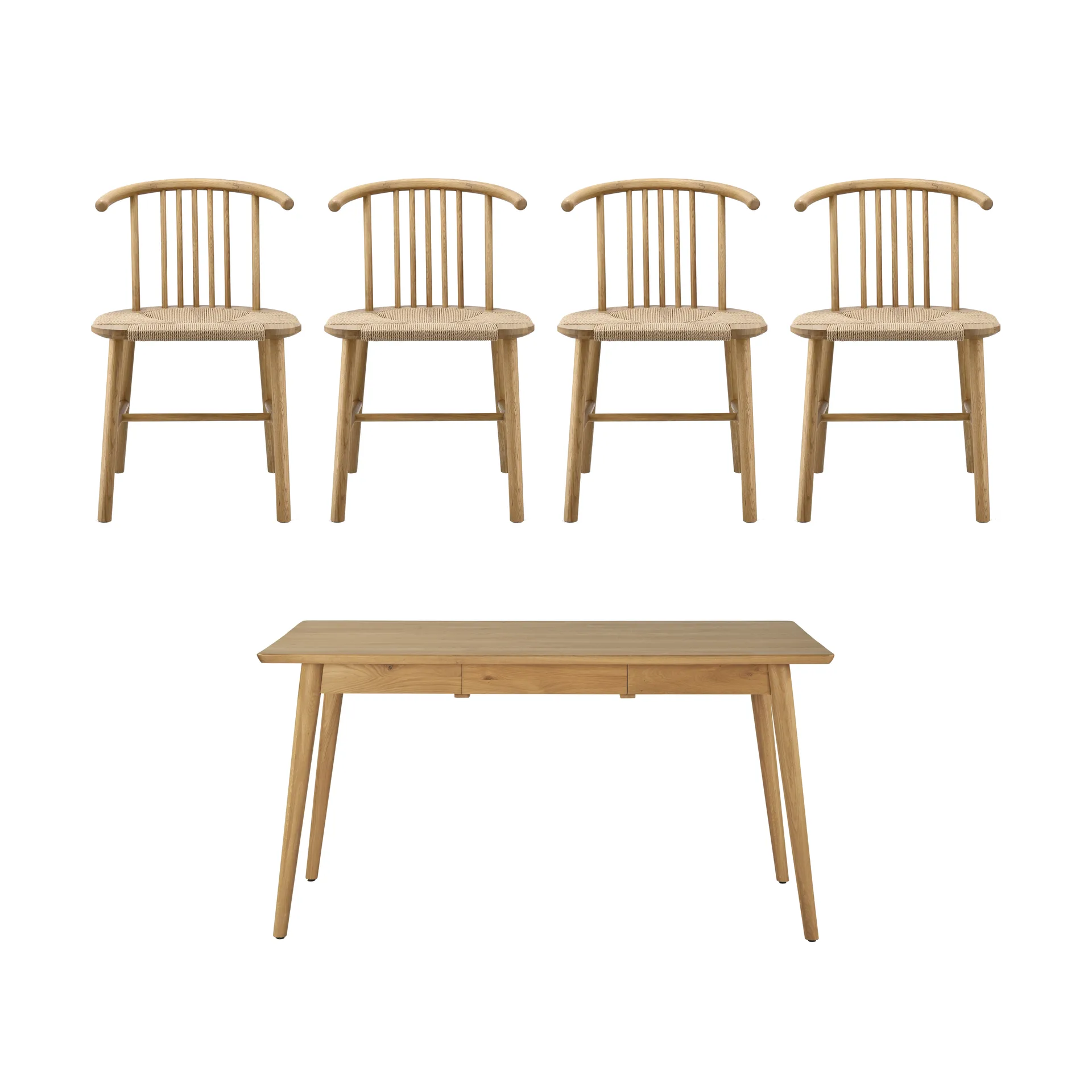 Table à manger VIOR 120 cm + chaise lot de 4 – Chêne laqué‑naturel,  NJRD