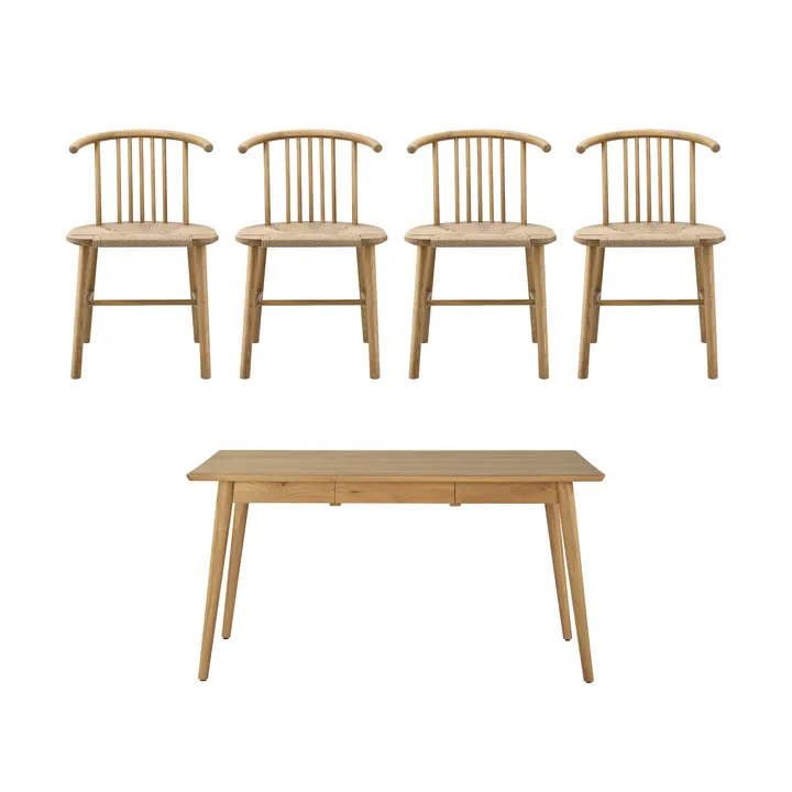 Table à manger VIOR 120 cm + chaise lot de 4 – Chêne laqué‑naturel - NJRD