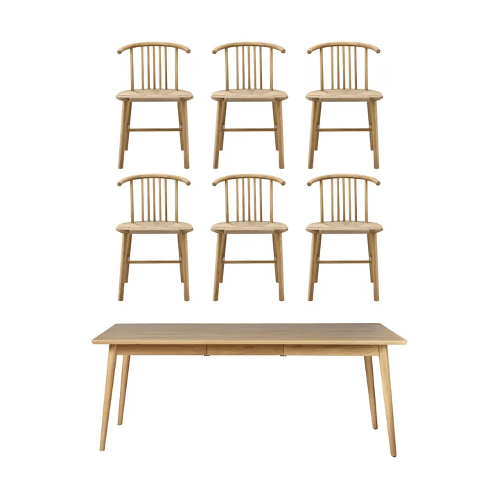 Table à manger VIOR 200 cm + chaise lot de 6 – Chêne laqué‑naturel - NJRD