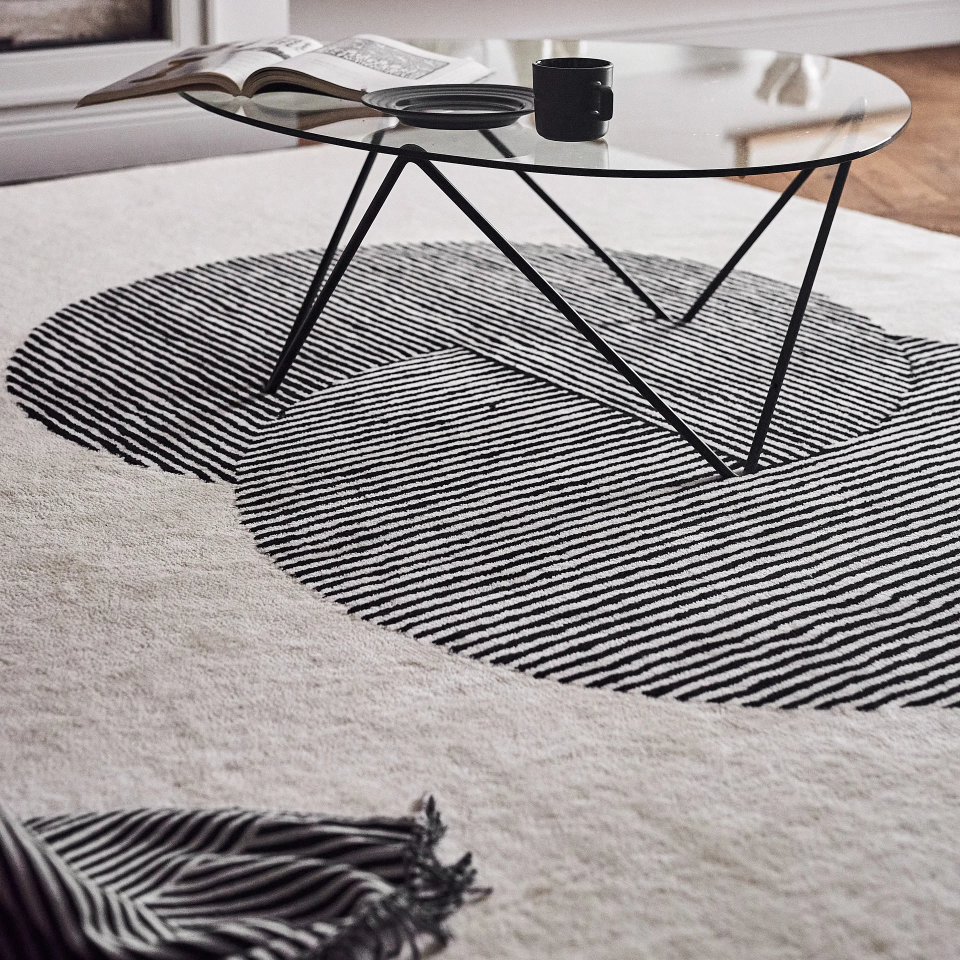 Tapis en laine Circles blanc nature, 200x300 cm NJRD