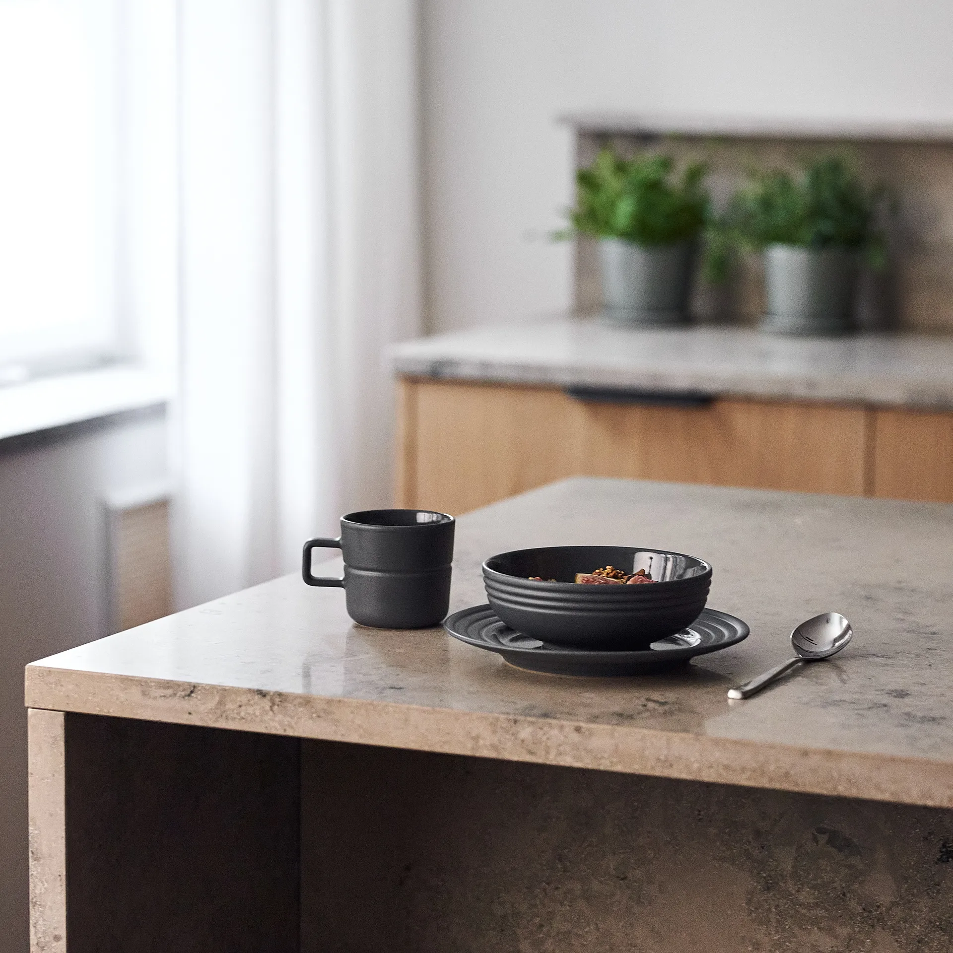 Tasse Lines 30 cl Lot de 2, Gris foncé NJRD