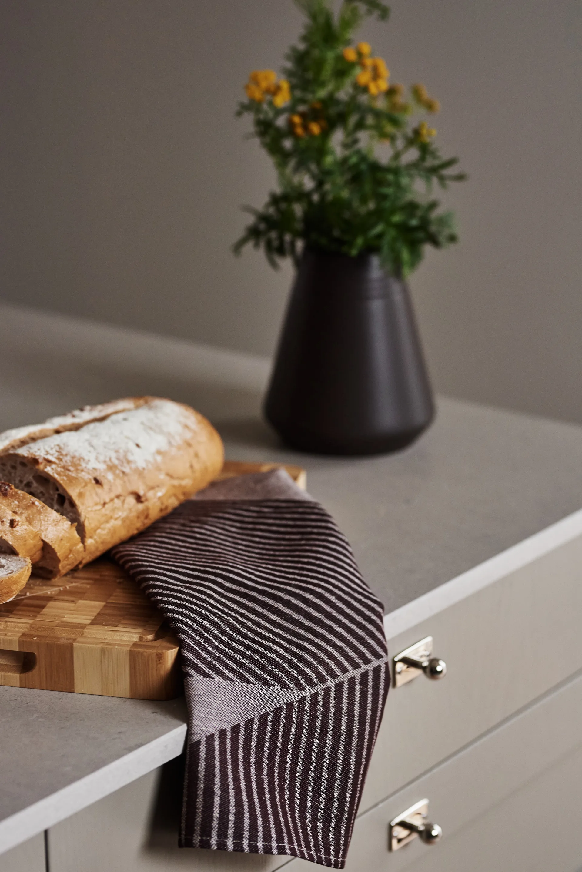 Torchon Stripes 47x70 cm Lot de 2, Marron-blanc NJRD