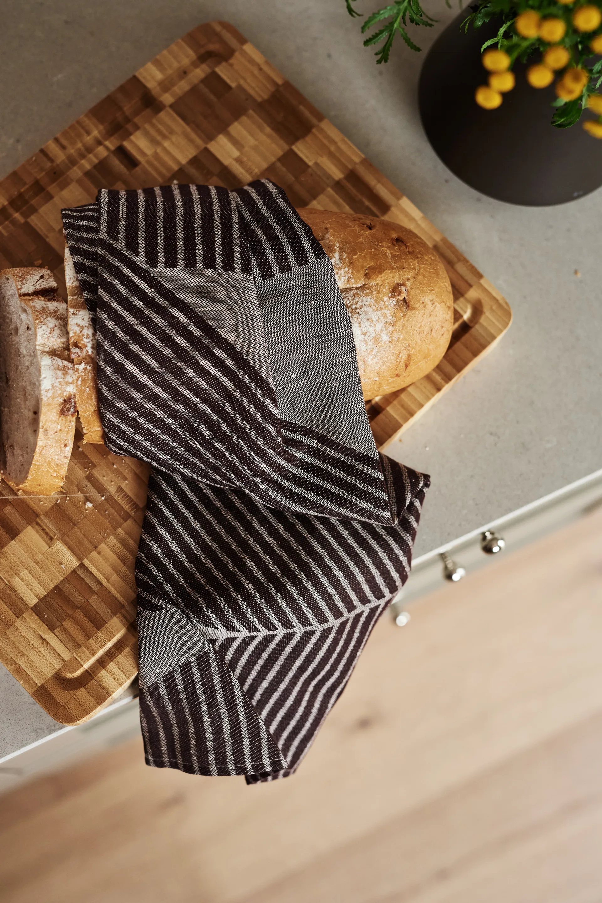 Torchon Stripes 47x70 cm Lot de 2, Marron-blanc NJRD