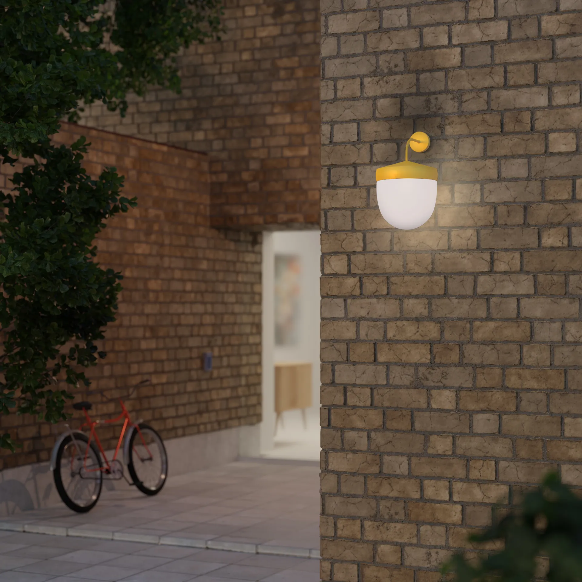 Lampe murale Pan 30 cm verre givré, Jaune doré Noon