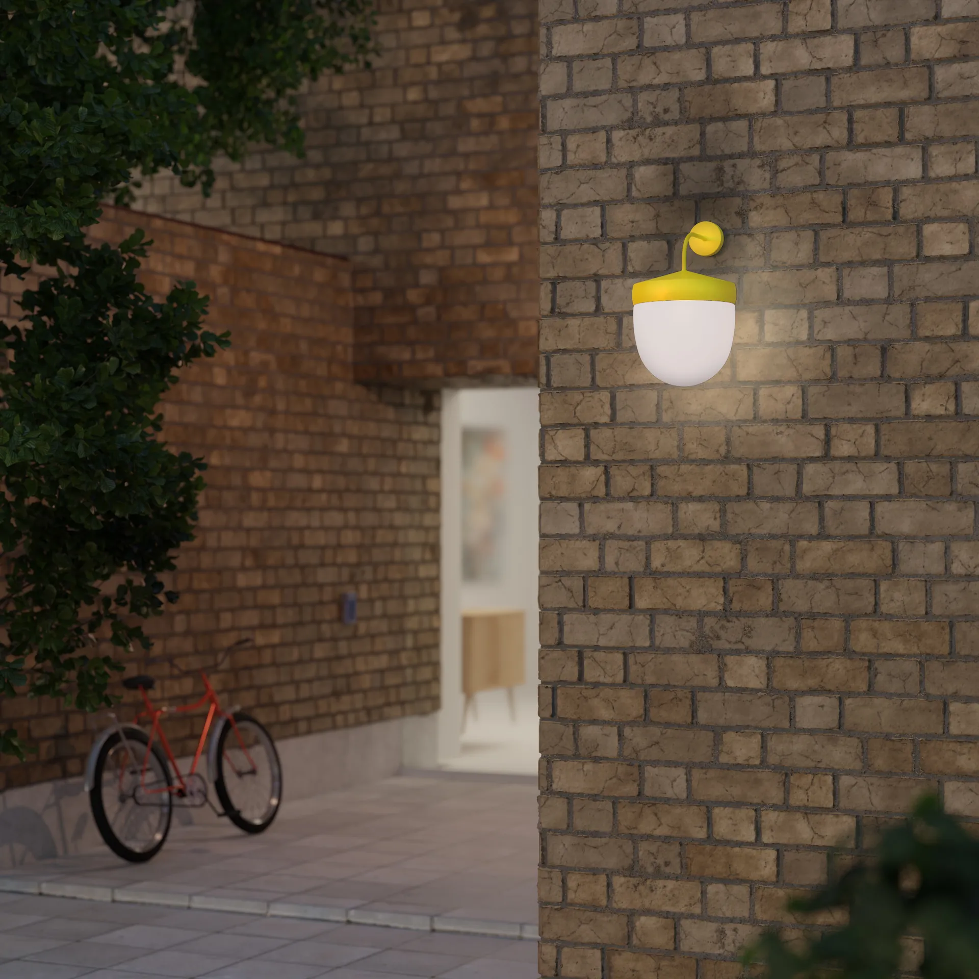 Lampe murale Pan 30 cm verre givré, Jaune Noon