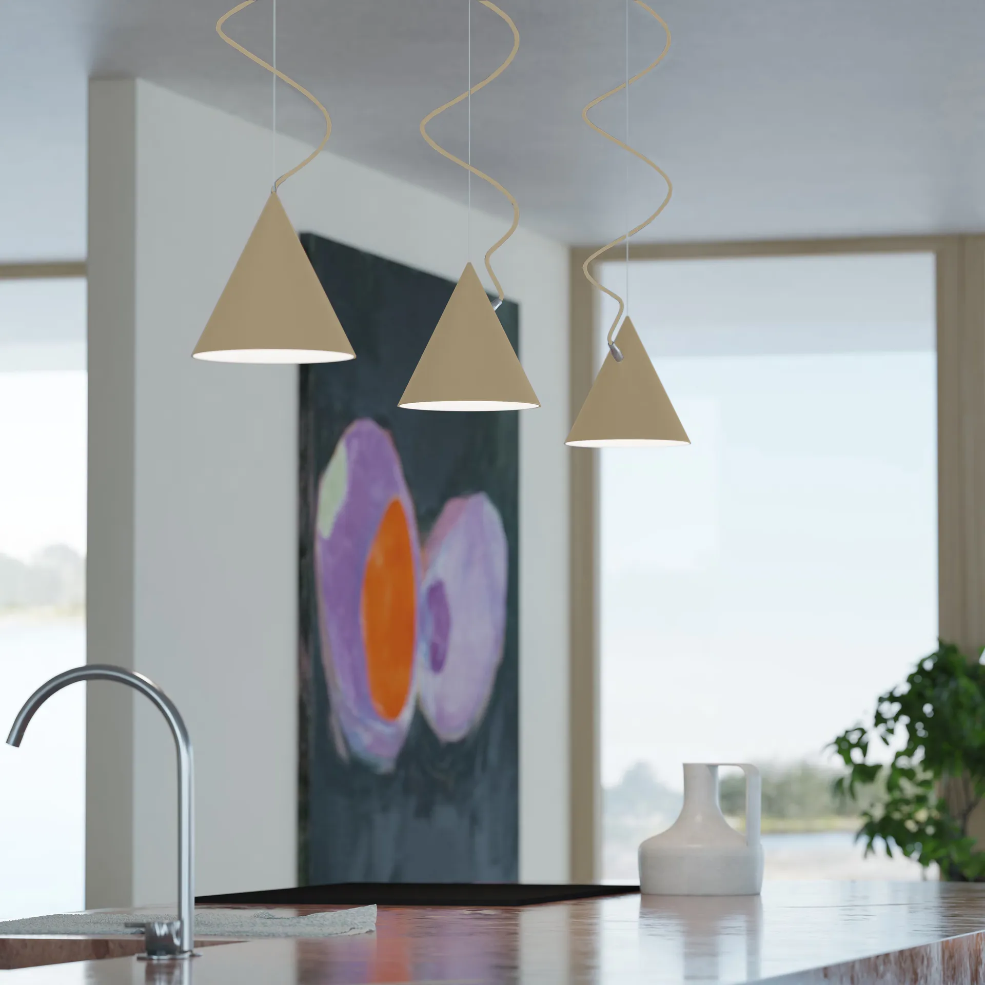 Suspension Castor 20 cm, Beige-beige clair-argenté Noon