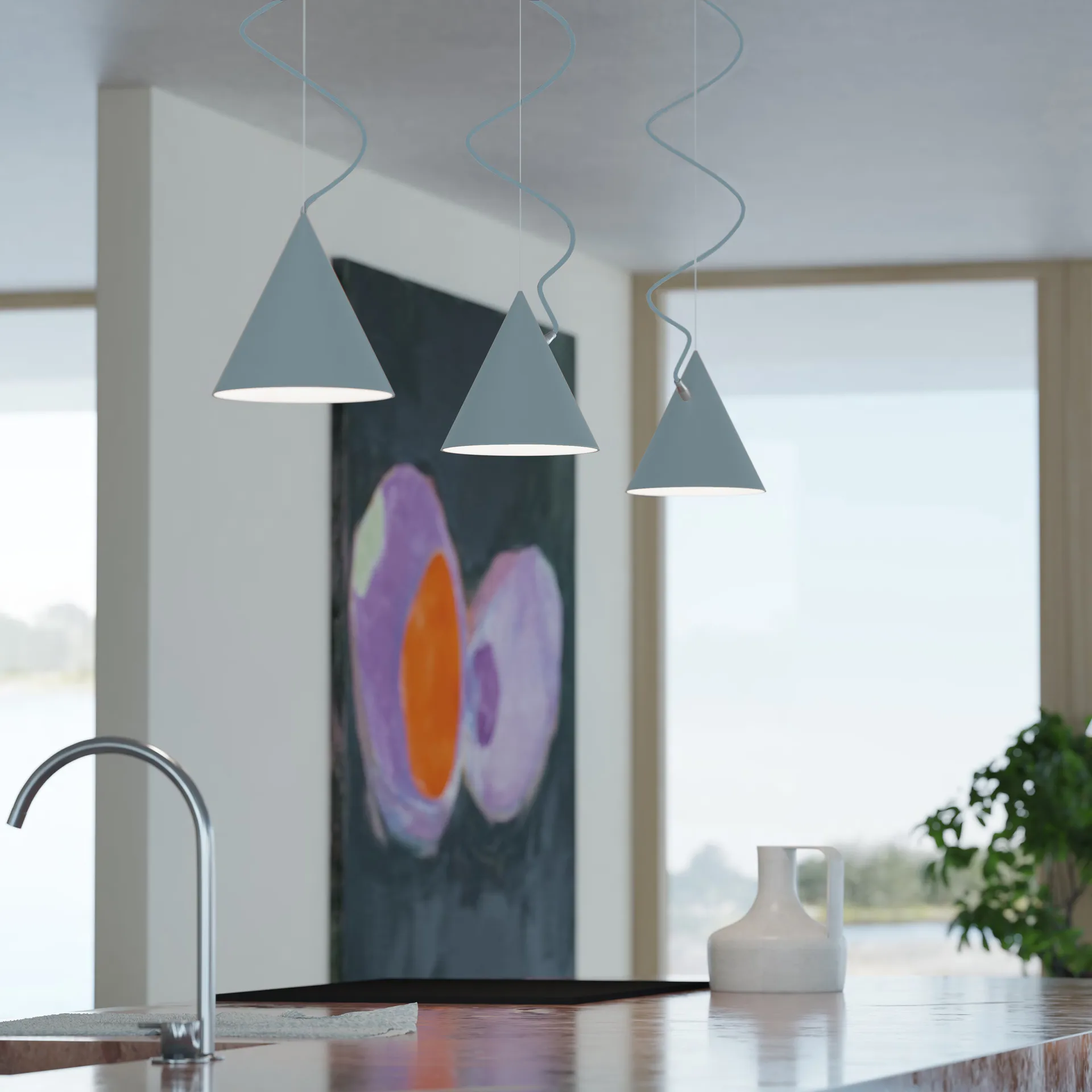 Suspension Castor 20 cm, Bleu pastel-bleu clair-argenté Noon