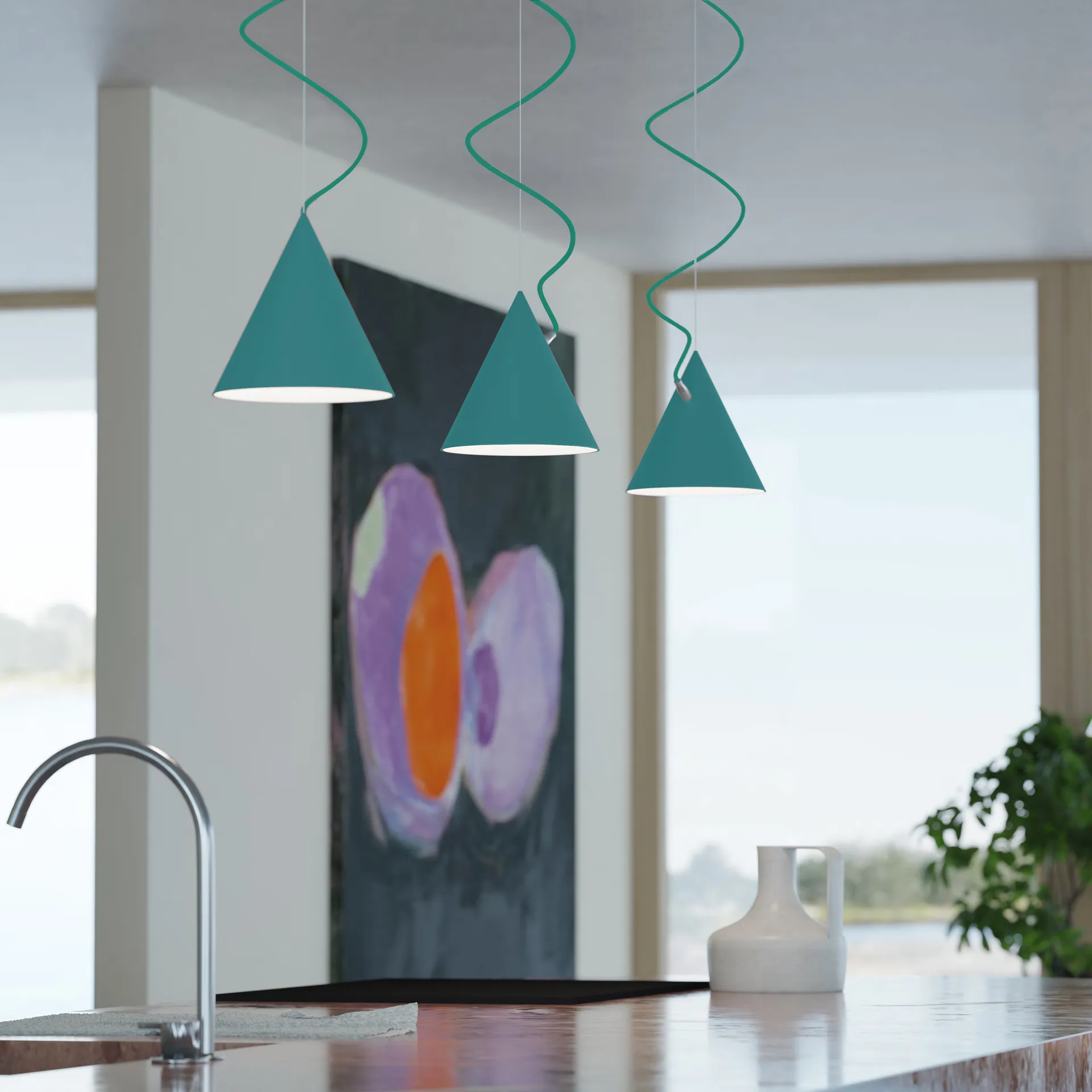 Suspension Castor 20 cm, Turquoise-turquoise-argent Noon