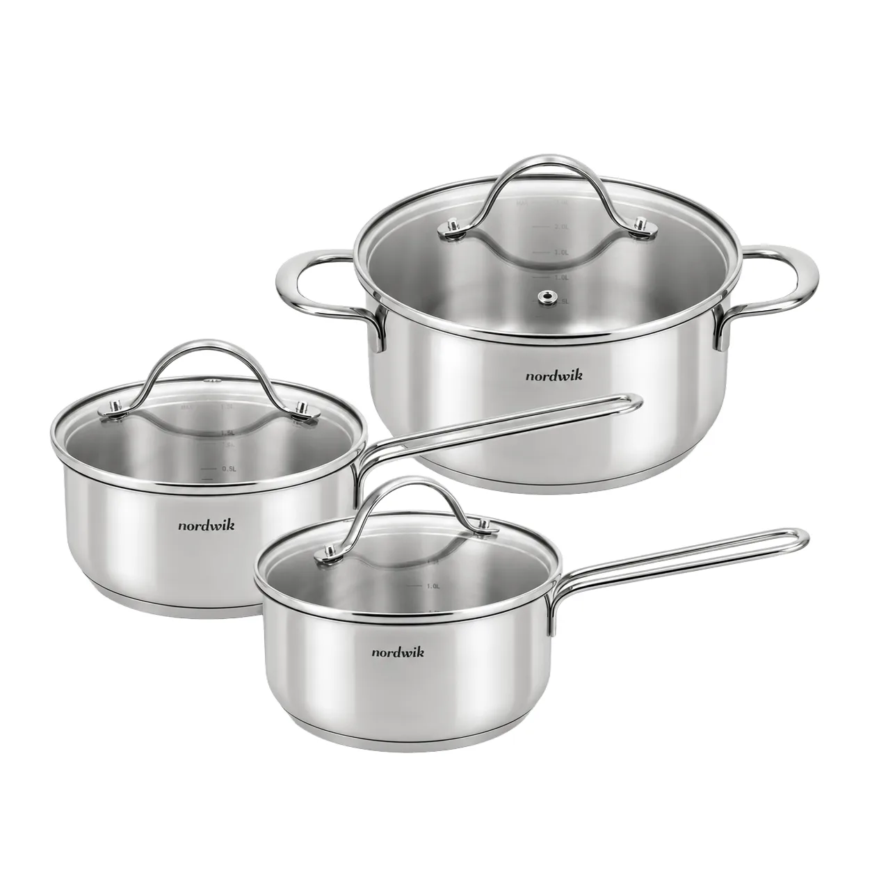Set de casseroles Nordwik avec couvercles en verre, 3 pièces Nordwik