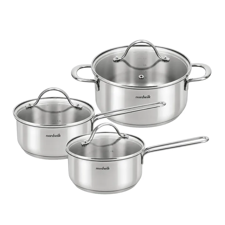 Set de casseroles Nordwik avec couvercles en verre - 3 pièces - Nordwik