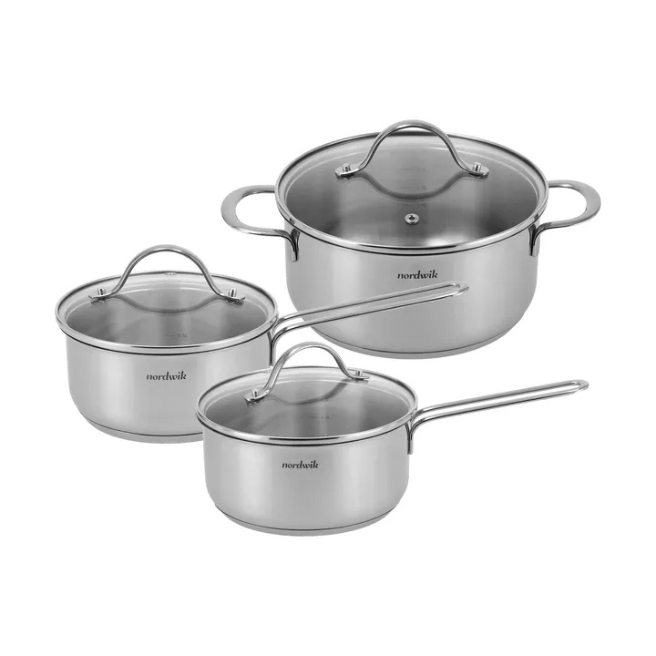 Set de casseroles Nordwik avec couvercles en verre - 3 pièces - Nordwik