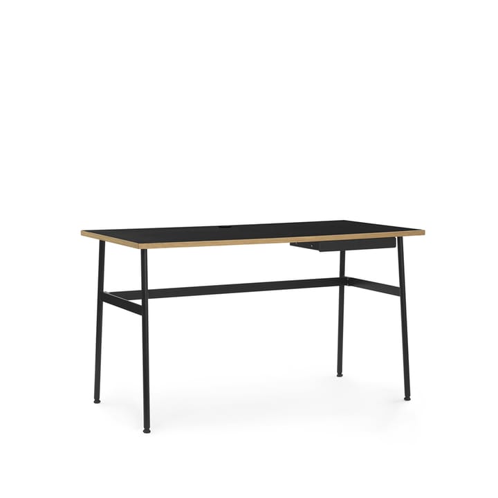 Bureau Journal - stratifié noir, pieds en acier noir et tiroir - Normann Copenhagen