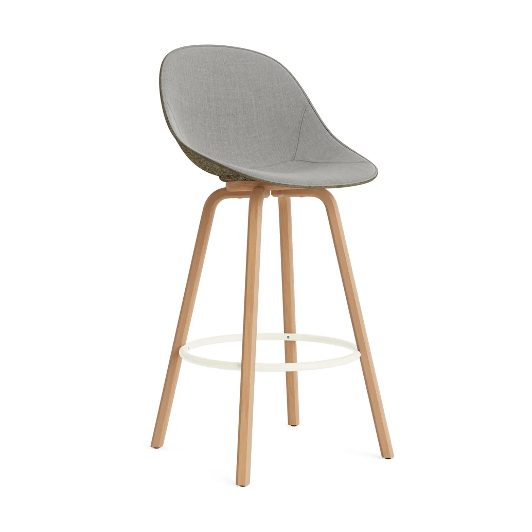 Chaise de bar Mat Bar Chair habillé sur le devant 75 cm, Remix 133-seaweed-beech-cream steel Normann Copenhagen
