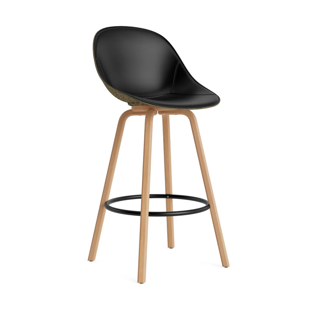Chaise de bar Mat Bar Chair habillé sur le devant 75 cm, Ultra 41599-seaweed-beech-black steel Normann Copenhagen