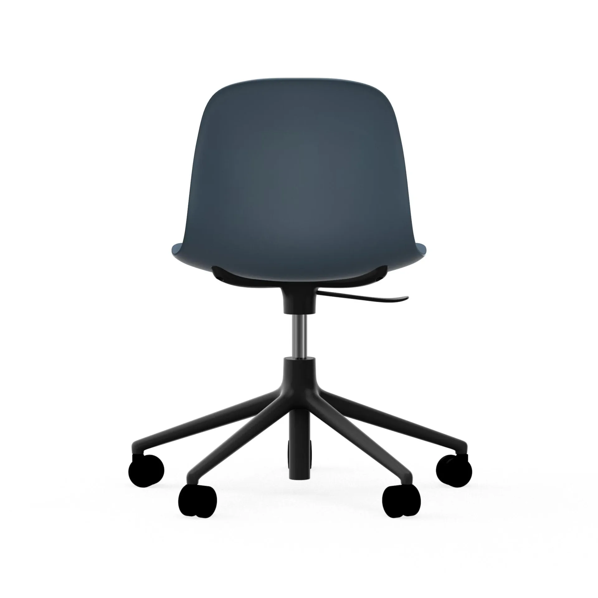 Chaise de bureau Form avec base pivotante, fauteuil de bureau 5W, bleu, aluminium noir, roulettes Normann Copenhagen