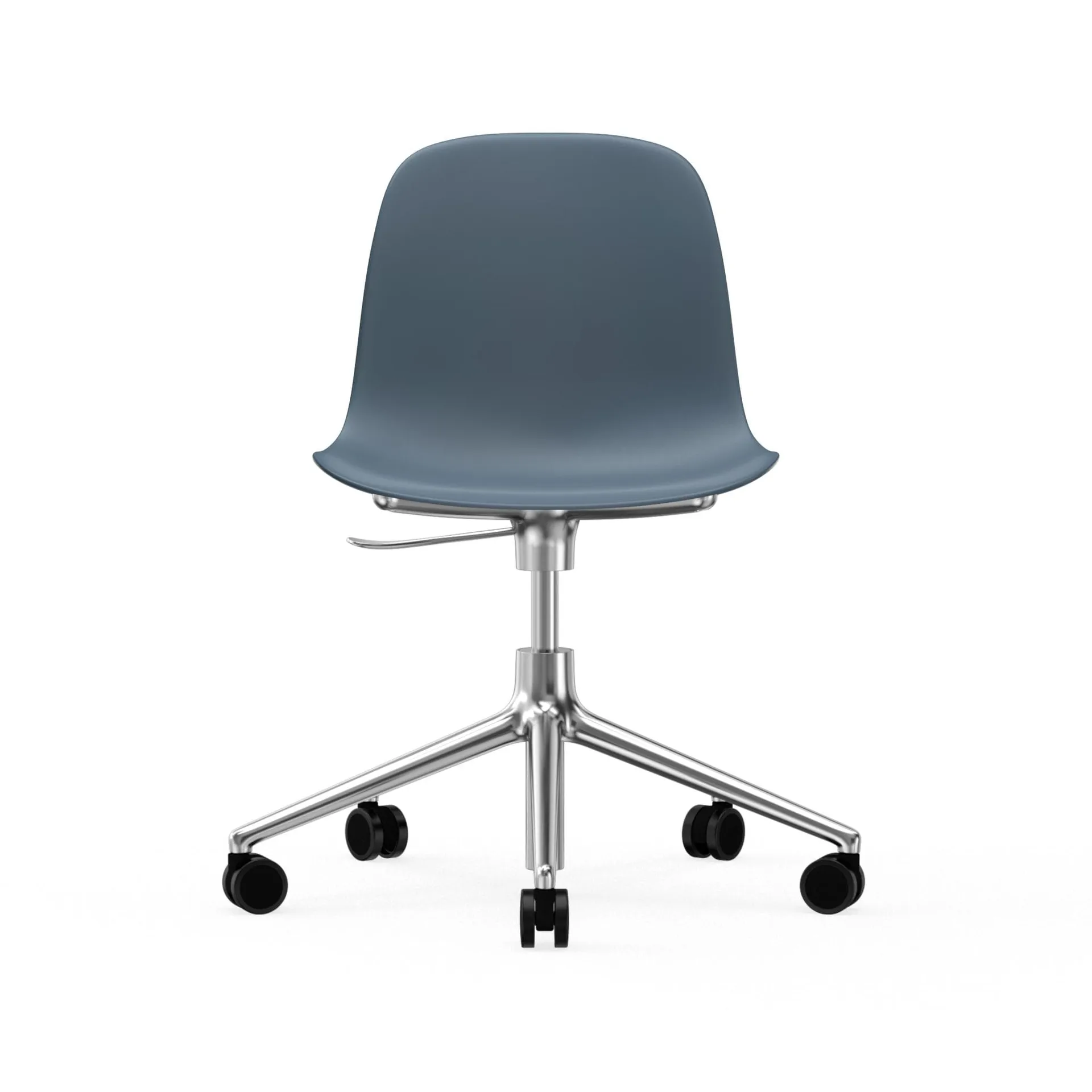 Chaise de bureau Form avec base pivotante, fauteuil de bureau 5W, bleu, aluminium, roulettes Normann Copenhagen