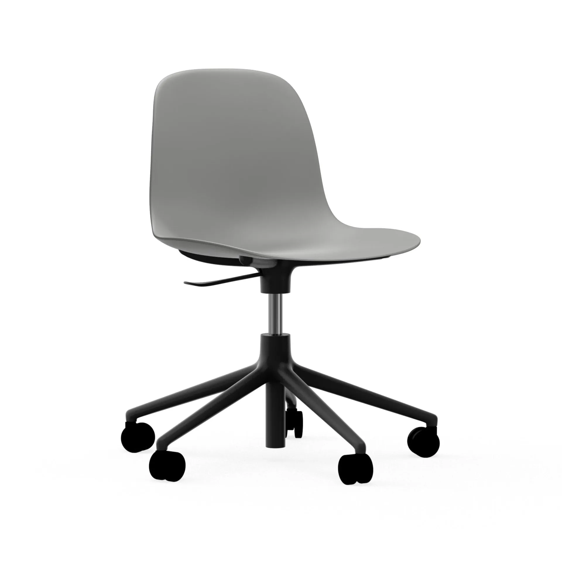 Chaise de bureau Form avec base pivotante, fauteuil de bureau 5W, Gris, aluminium noir, roulettes Normann Copenhagen