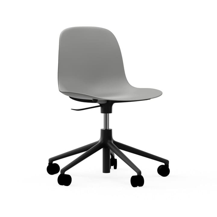 Chaise de bureau Form avec base pivotante, fauteuil de bureau 5W - gris, aluminium noir, roulettes - Normann Copenhagen