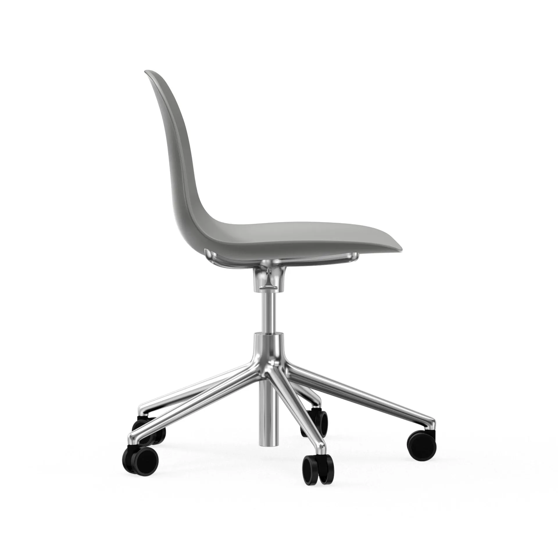 Chaise de bureau Form avec base pivotante, fauteuil de bureau 5W, gris, aluminium, roulettes Normann Copenhagen