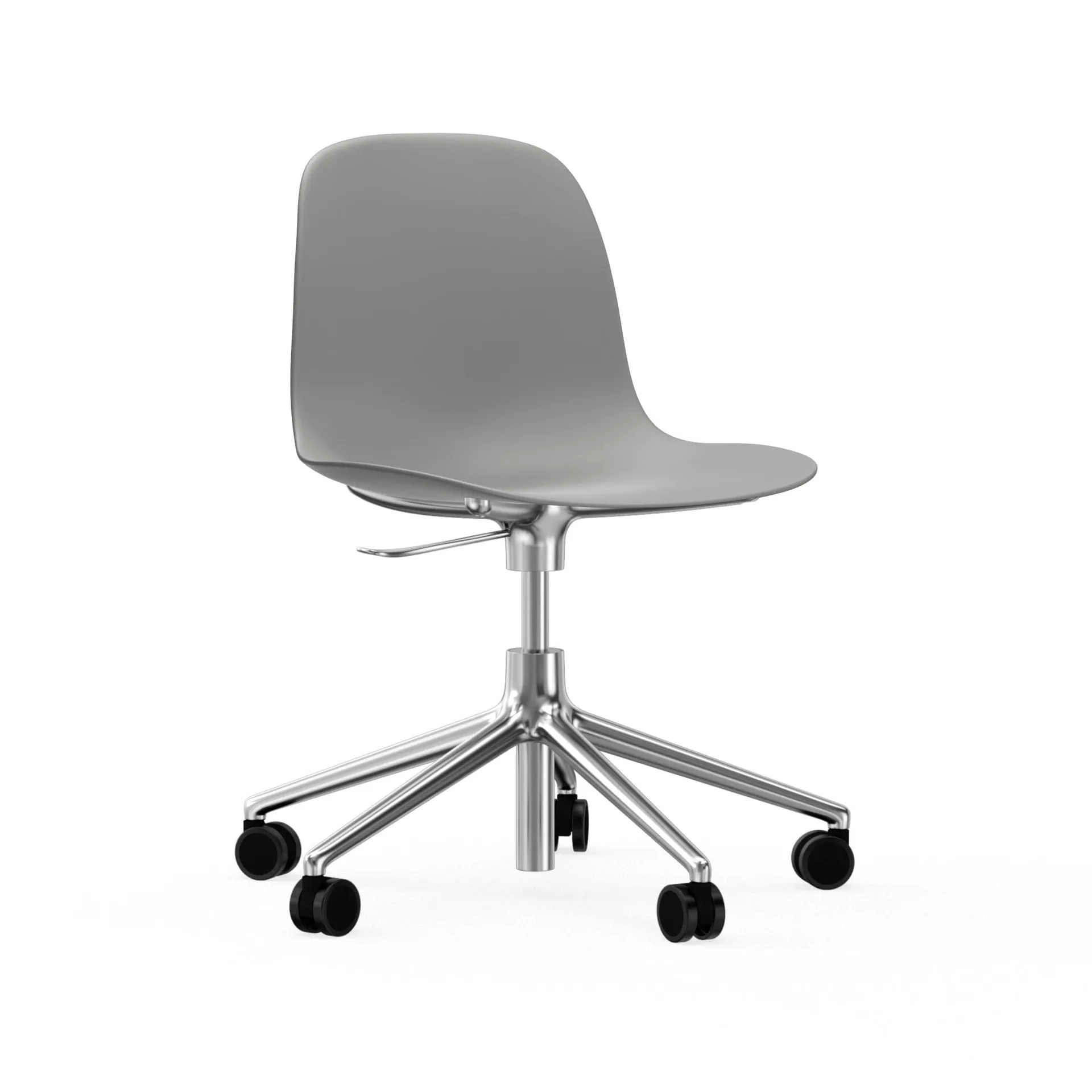 Chaise de bureau Form avec base pivotante, fauteuil de bureau 5W, gris, aluminium, roulettes Normann Copenhagen
