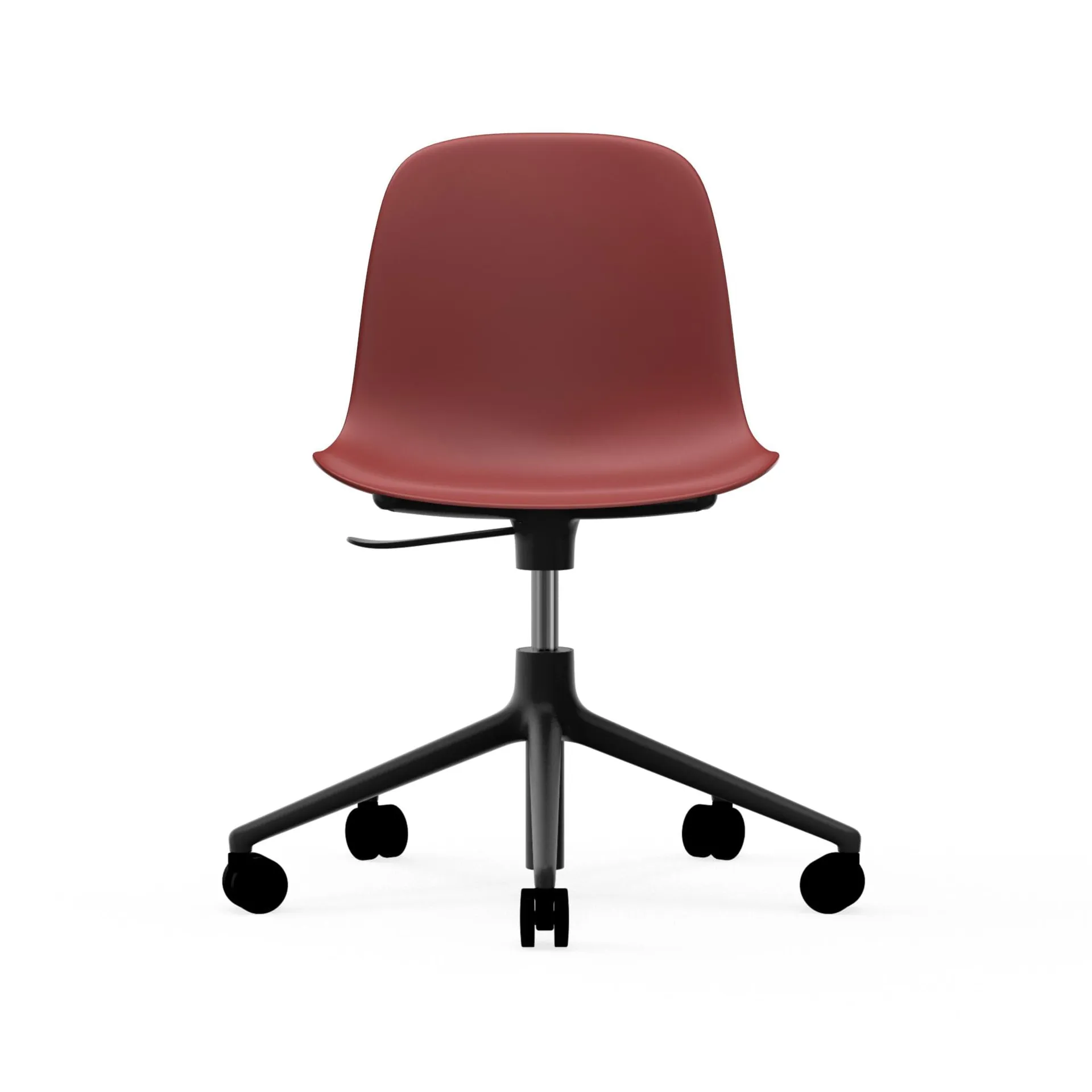 Chaise de bureau Form avec base pivotante, fauteuil de bureau 5W, rouge, aluminium noir, roulettes Normann Copenhagen