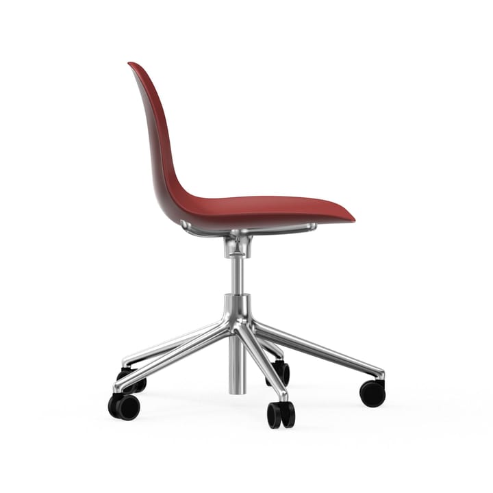 Chaise de bureau Form avec base pivotante, fauteuil de bureau 5W - rouge, aluminium, roulettes - Normann Copenhagen