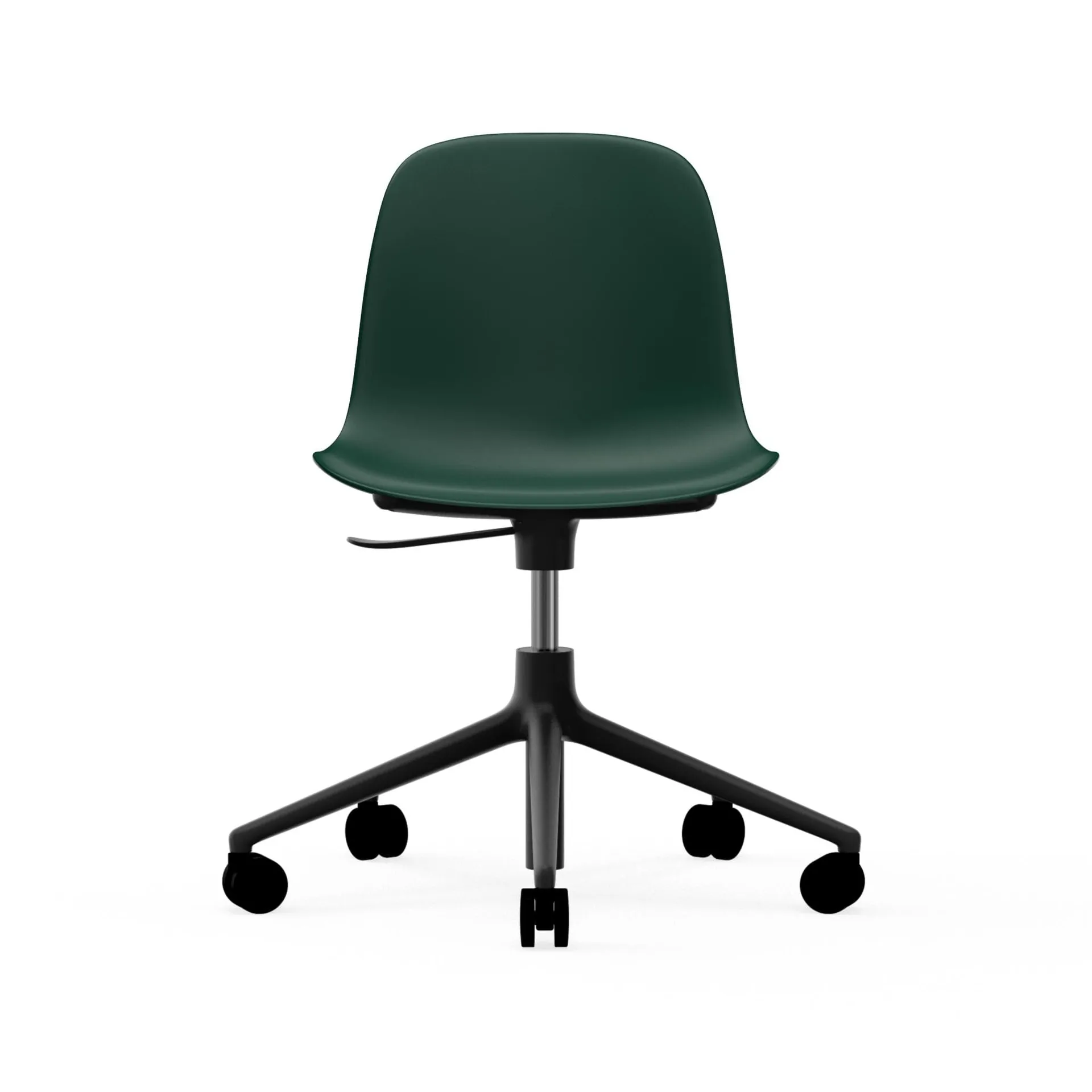 Chaise de bureau Form avec base pivotante, fauteuil de bureau 5W, vert, aluminium noir, roulettes Normann Copenhagen