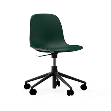 Chaise de bureau Form avec base pivotante, fauteuil de bureau 5W - vert, aluminium noir, roulettes - Normann Copenhagen