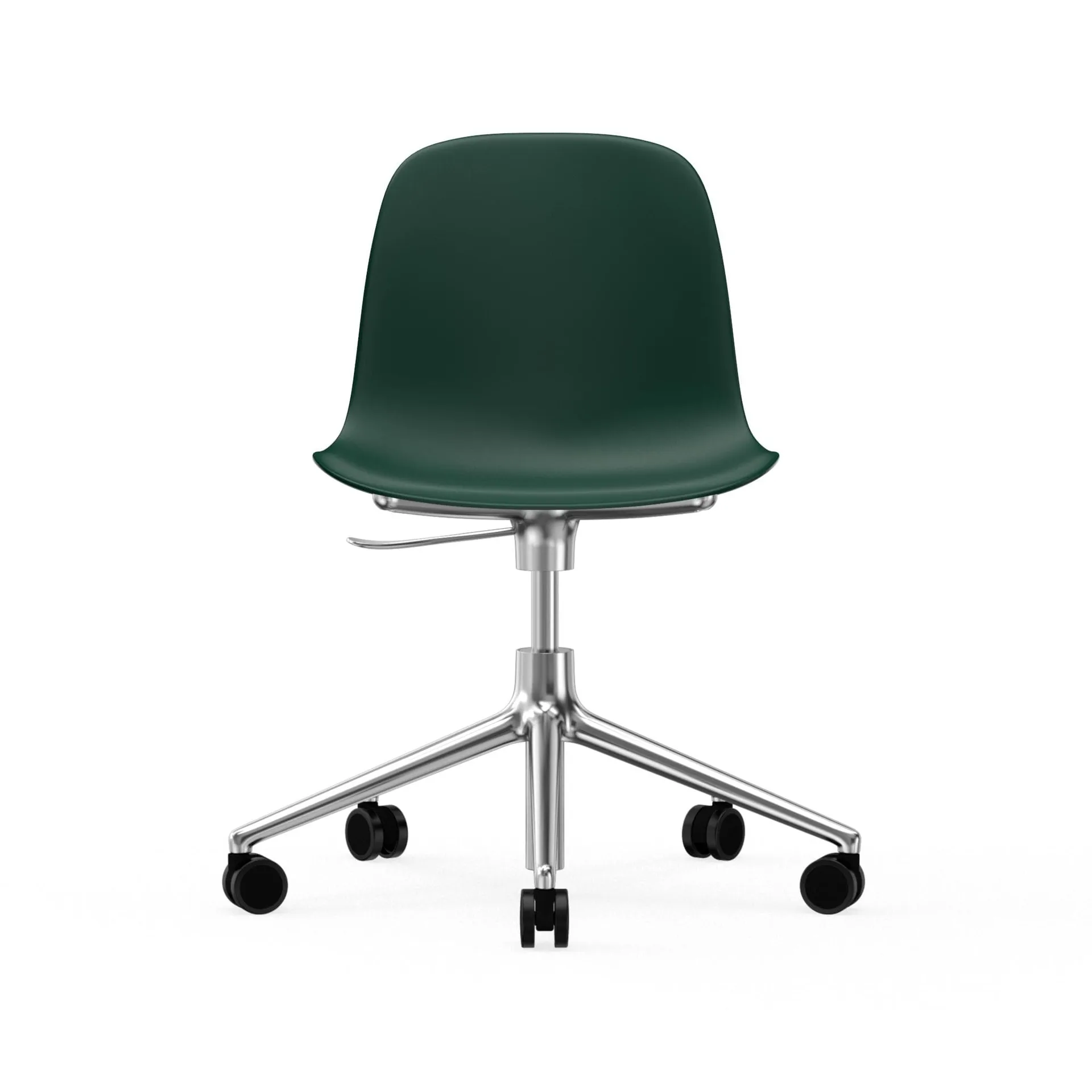 Chaise de bureau Form avec base pivotante, fauteuil de bureau 5W, vert, aluminium, roulettes Normann Copenhagen