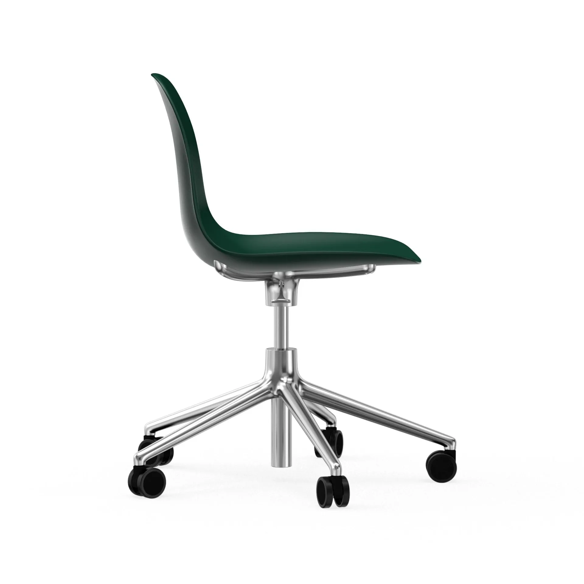 Chaise de bureau Form avec base pivotante, fauteuil de bureau 5W, vert, aluminium, roulettes Normann Copenhagen
