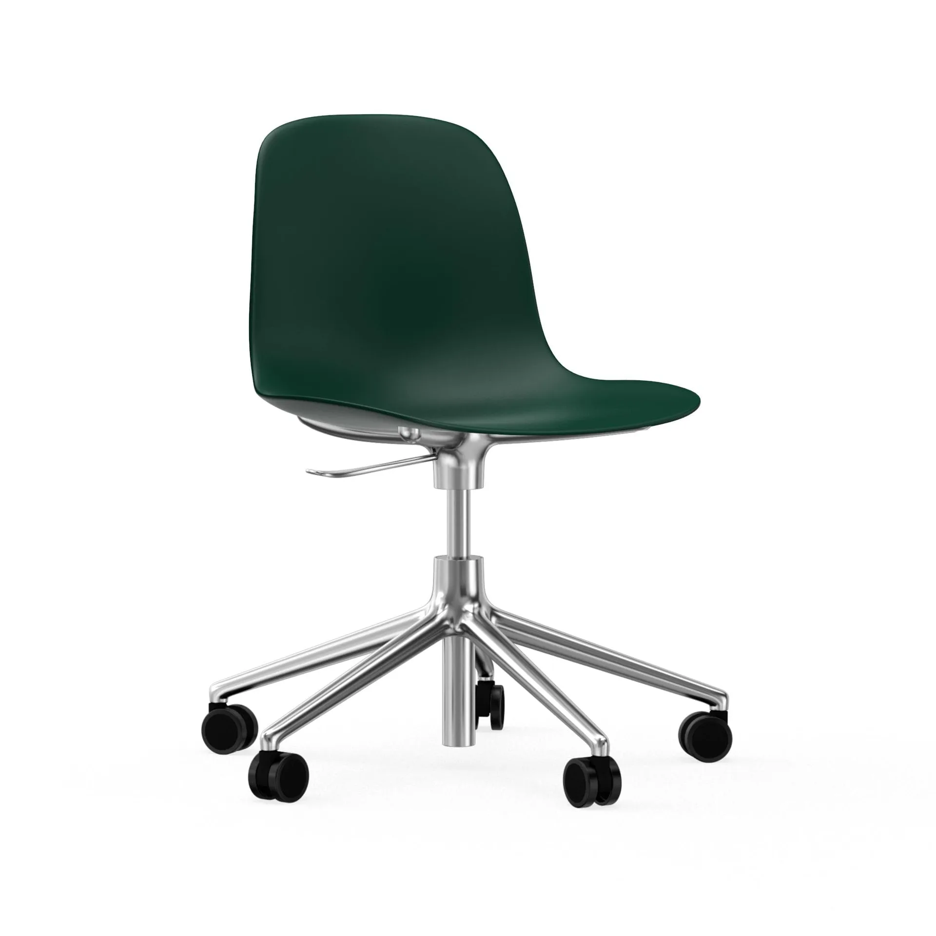 Chaise de bureau Form avec base pivotante, fauteuil de bureau 5W, vert, aluminium, roulettes Normann Copenhagen