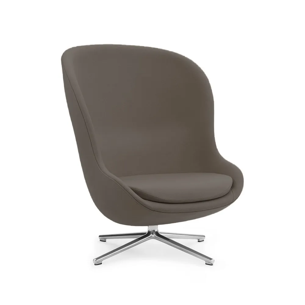 Fauteuil Hyg, Cuir ultra 41585 gris, pied pivotant en aluminium Normann Copenhagen