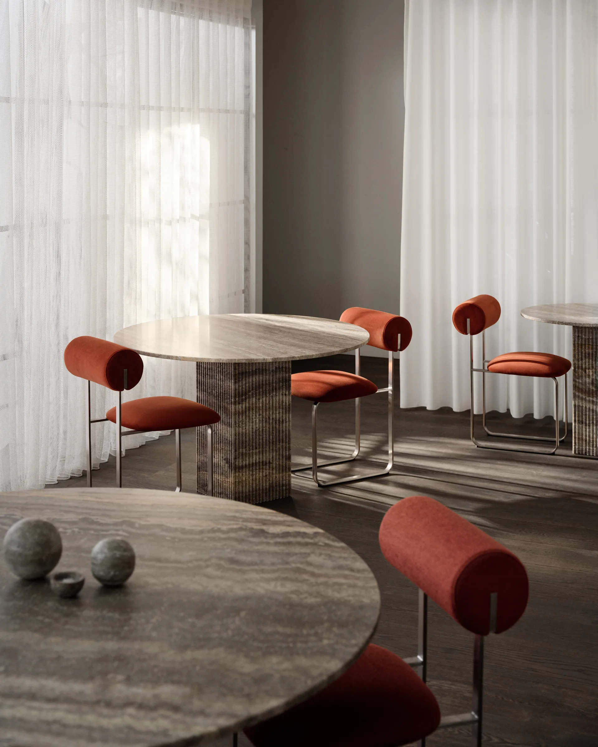 Table à manger Soho, Silver travertin, Ø120x72 cm NORR11